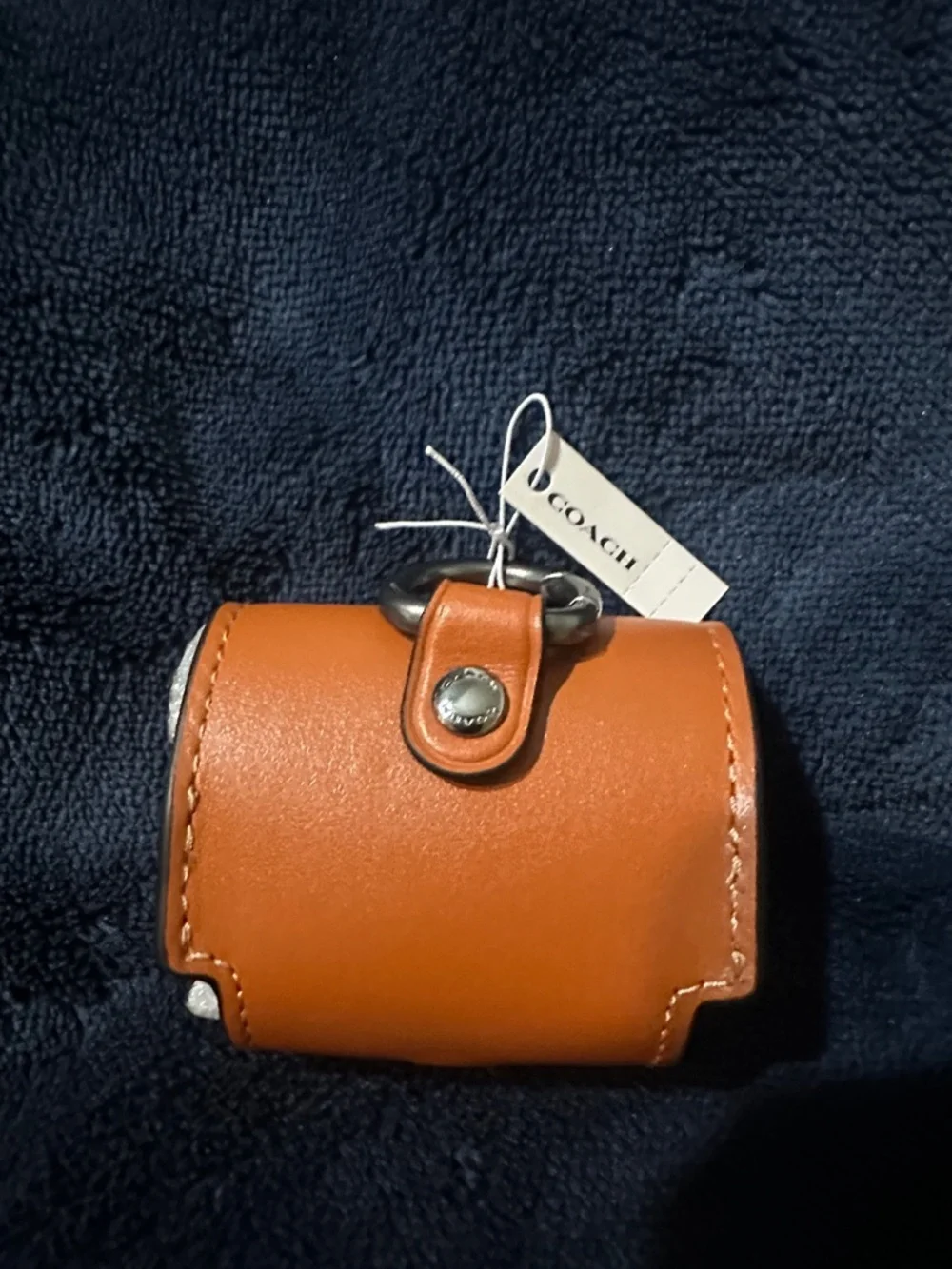 Coach Orange Leather Key Pouch with Silver Hardware